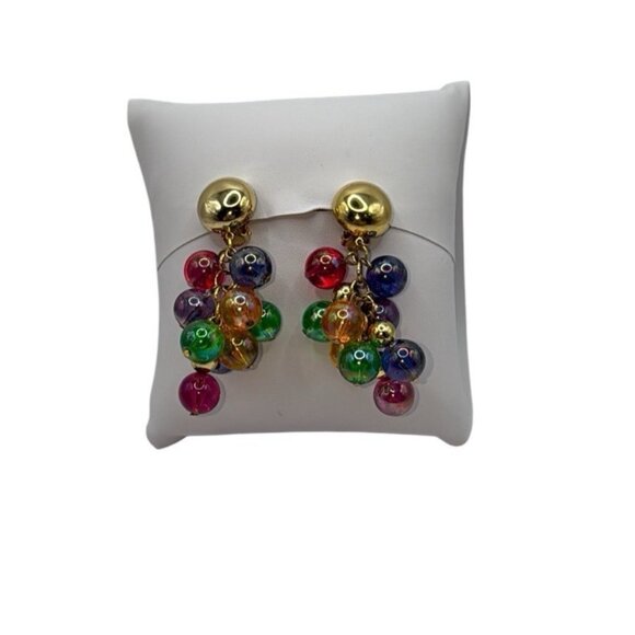 Colorful Whimsical BOHO Beaded Bohemian Iridescent Retro Clip On Earrings - Picture 2 of 5